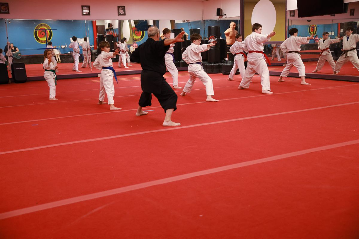 Students practicing traditional karate techniques